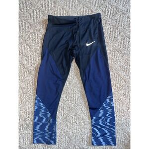 Nike Dri Fit Women's Capri Leggings Small Navy Running Zip Pocket EUC